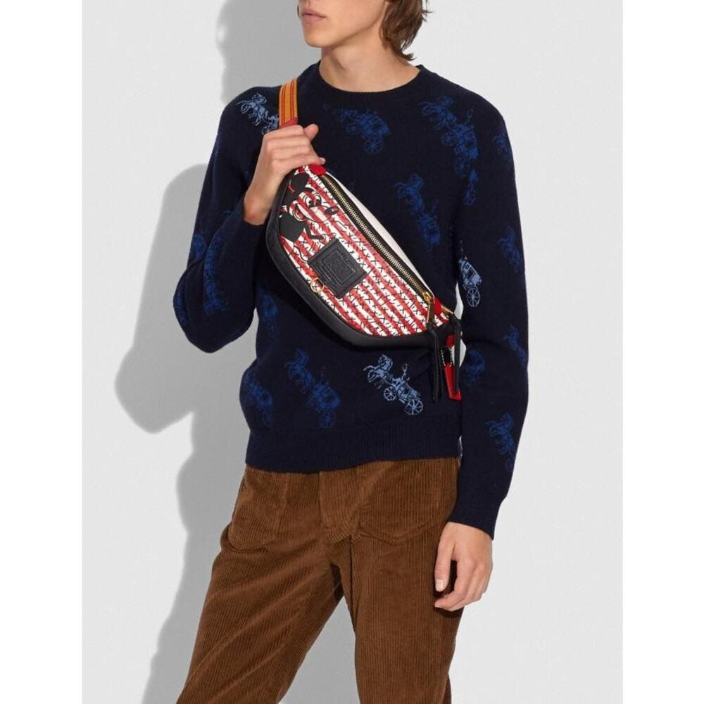 Coach x Keith Haring x Disney Large Rivington Belt Bag Mickey Red Stripe